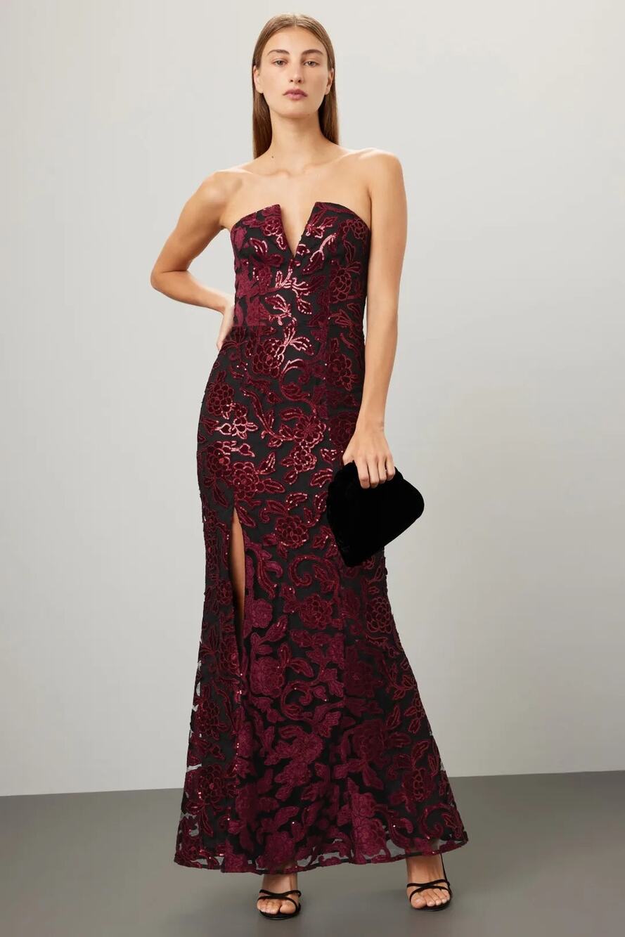 Dress the Population Fernanda Sequins Dress in black deep red NEW XL
